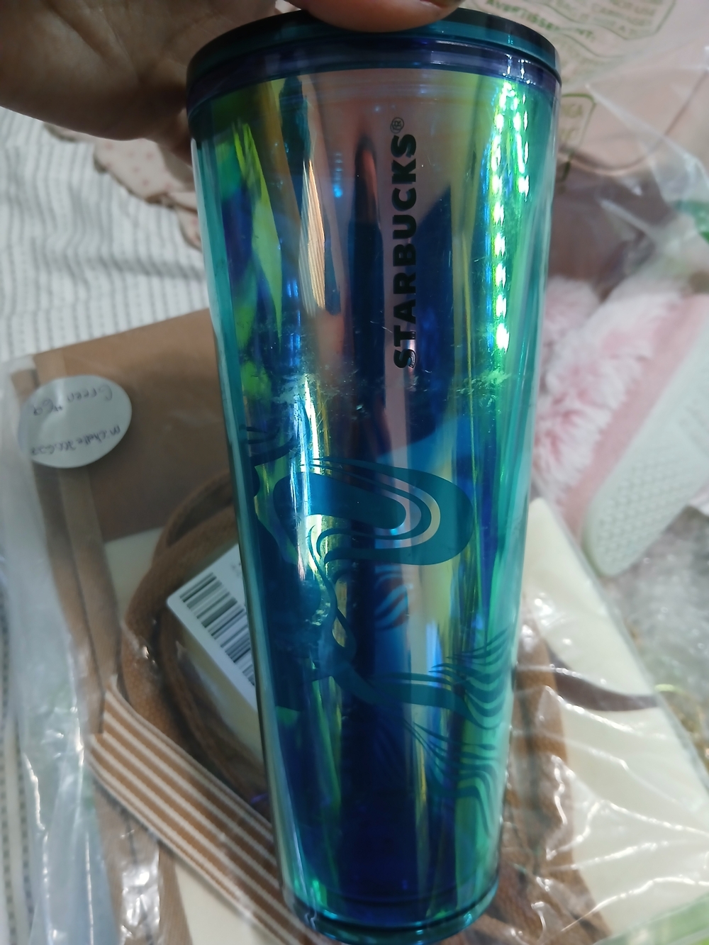 Starbucks Iridescent Teal Blue Green Travel Tumbler